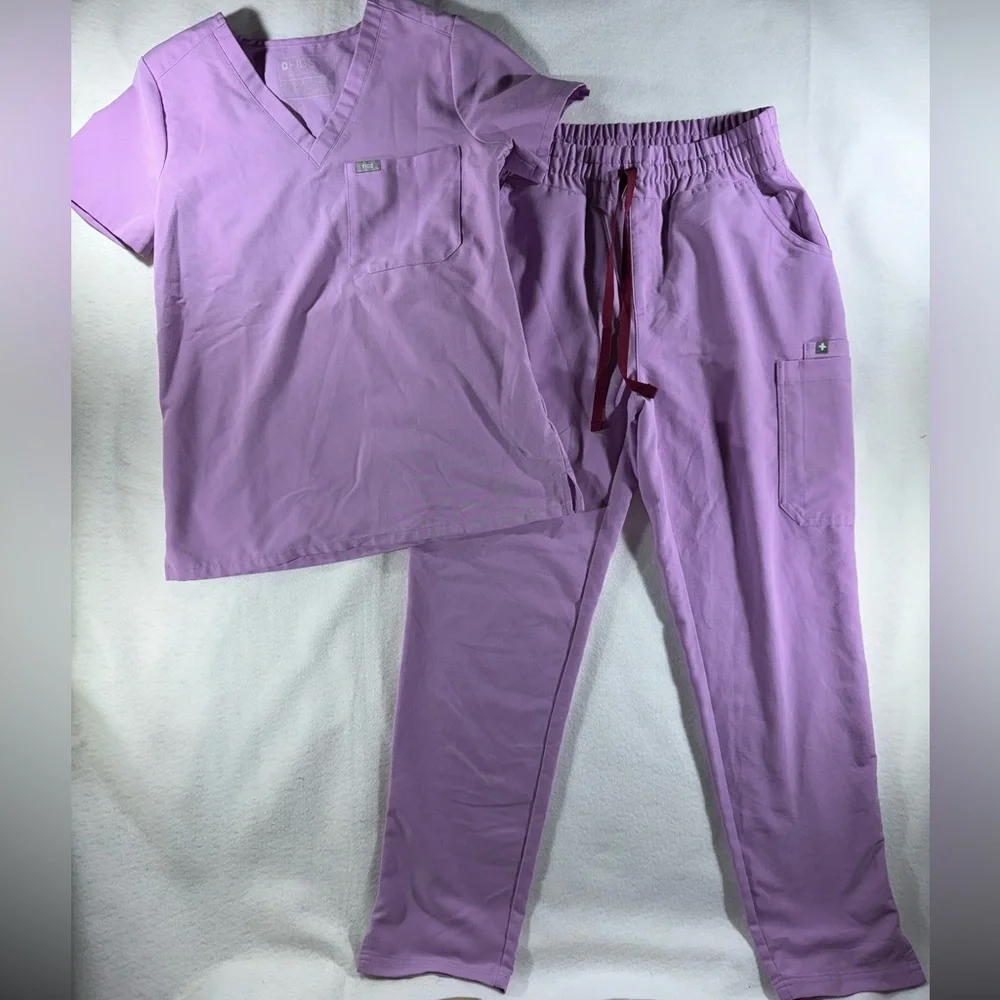 FIGS Women's Straight Leg Scrub Pants in Lavender with Maroon Drawstring